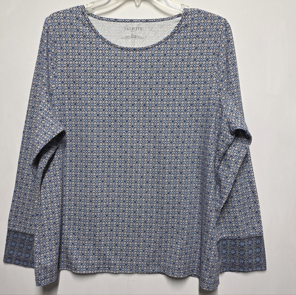 Talbots Geometric Blue Long Sleeve Top Women's XL